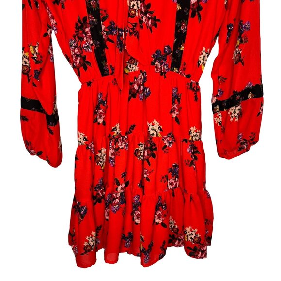 Gianni Bini Dress Womens Small Mini Floral Boho Cottage Red Casual Work GB Flare - Picture 3 of 12